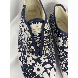 Kate Spade Women's SZ 8.5 Keds White Floral Navy Slip On Spring Summer Casual